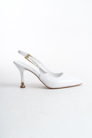 Kadın Stiletto Sivri Burun Arkası Açık Ince Topuklu Toka Detaylı Günlük Ayakkabı Faye Beyaz