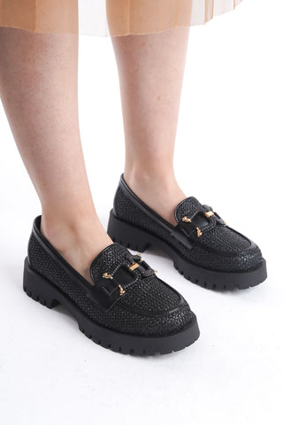 Kadın Loafer Kalın Taban Tokalı Makosen Günlük Ayakkabı Meeru Siyah