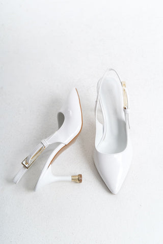 Kadın Stiletto Sivri Burun Arkası Açık Ince Topuklu Toka Detaylı Günlük Ayakkabı Faye Beyaz