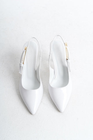 Kadın Stiletto Sivri Burun Arkası Açık Ince Topuklu Toka Detaylı Günlük Ayakkabı Faye Beyaz