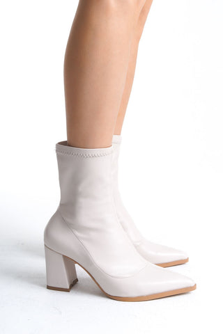 Kadın Kalın Topuklu Sivri Burun Streç Günlük Bot Alina Bej