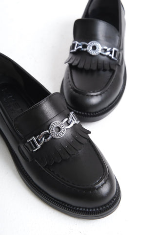 Kadın Loafer Makosen Casual Tokalı Günlük Ayakkabı Tery Siyah Cilt