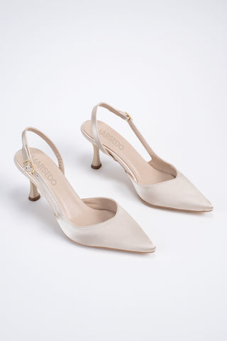 Siena Kadın Stiletto Sivri Burun Arkası Açık Atkılı Topuklu Ayakkabı