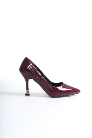 Kadın Sivri Burun Tokalı Topuklu Stiletto Ayakkabı Doru Bordo Rugan