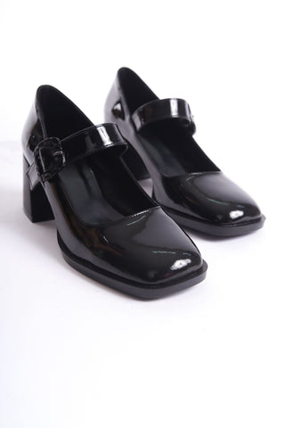 Kadın Küt Burun Atkılı Kalın Topuklu Günlük Klasik Stiletto Ayakkabı Lady