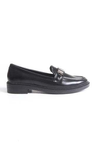 Kadın Loafer Makosen Tokalı Klasik Ayakkabı Elen Siyah Cilt