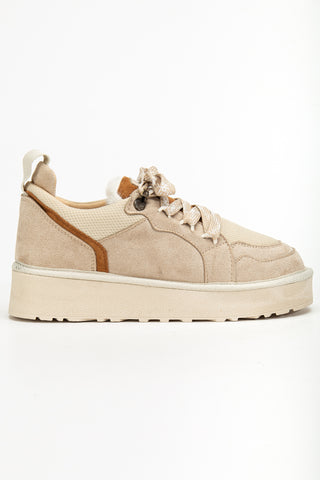 Kadın Kalın Taban Bağcıklı Günlük Sneaker Ayakkabı Remi Bej Süet
