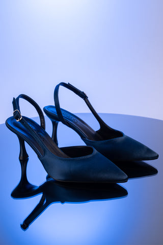 Siena Kadın Stiletto Sivri Burun Arkası Açık Atkılı Topuklu Ayakkabı Lacivert