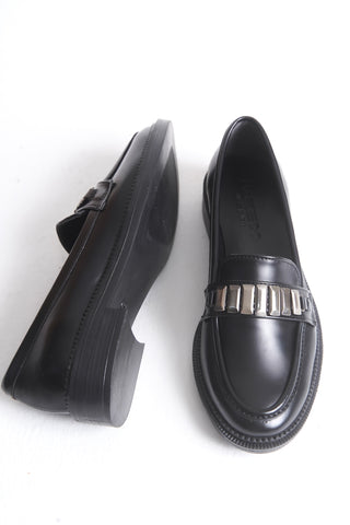 Kadın Loafer Makosen Tokalı Klasik Ayakkabı Elen Siyah Cilt