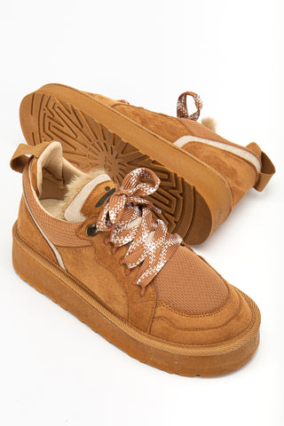 Kadın Kalın Taban Bağcıklı Günlük Sneaker Ayakkabı Remi Taba Süet