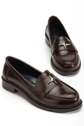 Kadın Kalın Tırtıklı Taban Maskülen Loafer Günlük Ayakkabı Mons Kahve