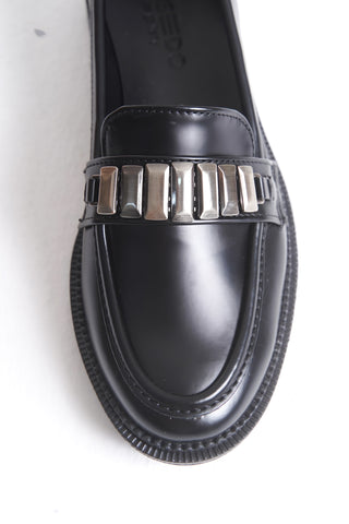 Kadın Loafer Makosen Tokalı Klasik Ayakkabı Elen Siyah Cilt
