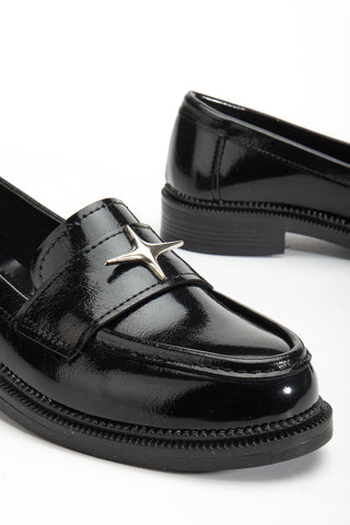 Kadın Kalın Tırtıklı Taban Maskülen Loafer Günlük Ayakkabı Mons Siyah