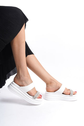 Dublin Kadın Çift Bantlı Taşlı Dolgu Taban Burnu Açık Günlük Terlik