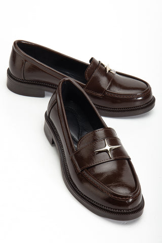 Kadın Kalın Tırtıklı Taban Maskülen Loafer Günlük Ayakkabı Mons Kahve