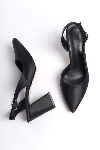 Olsen Kadın Sivri Burun Arkası Açık Bantlı Kalın Topuklu Stiletto Günlük Abiye Ayakkabı