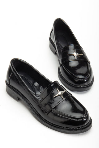 Kadın Kalın Tırtıklı Taban Maskülen Loafer Günlük Ayakkabı Mons Siyah