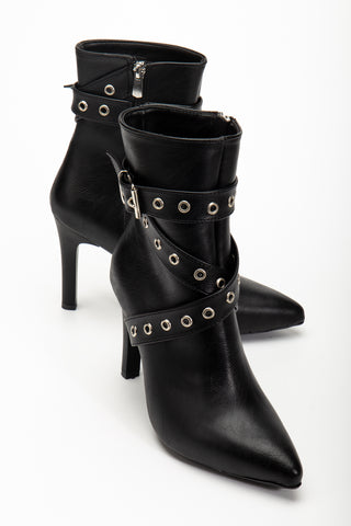 Kadın Fermuarlı Sivri Burun İnce Ökçe Kemer Toka Detaylı Günlük Bot Lopez