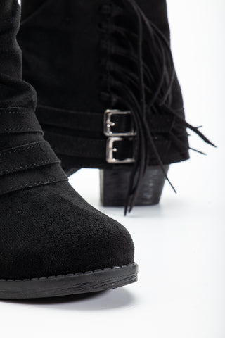 Kadın Kalın Topuk Yuvarlak Burun Fermuarlı Pantolon Bot Davina Siyah Süet