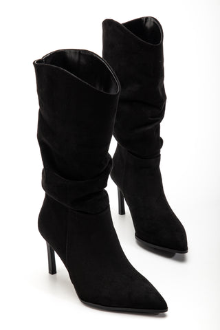 Kadın Sivri Burun İnce Topuk Körüklü Günlük Çizme Nata