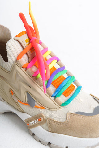 Kadın Sneaker Yüksek Taban Bağcıklı Spor Ayakakbı Flexy Bej