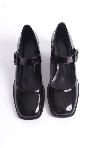 Kadın Küt Burun Atkılı Kalın Topuklu Günlük Klasik Stiletto Ayakkabı Lady
