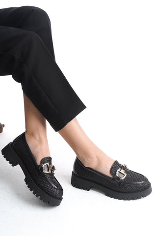 Kadın Loafer Makosen Casuel Tokalı Günlük Ayakkabı Terra Siyah