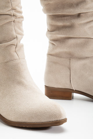 Kadın Yuvarlak Burun Körüklü Günlük Çizme Stela Bej Süet