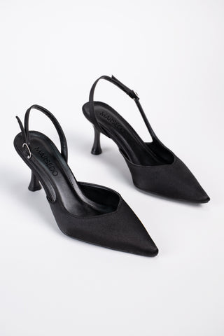 Siena Kadın Stiletto Sivri Burun Arkası Açık Atkılı Topuklu Ayakkabı Siyah