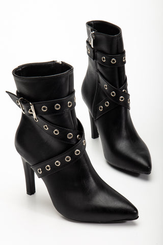 Kadın Fermuarlı Sivri Burun İnce Ökçe Kemer Toka Detaylı Günlük Bot Lopez