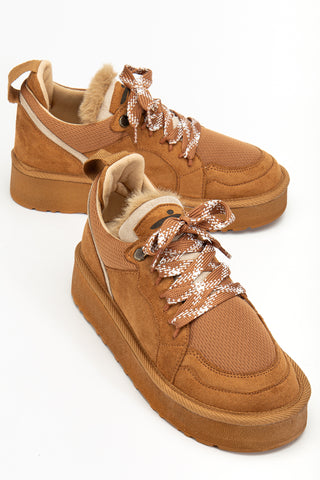 Kadın Kalın Taban Bağcıklı Günlük Sneaker Ayakkabı Remi Taba Süet