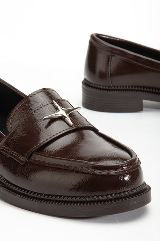 Kadın Kalın Tırtıklı Taban Maskülen Loafer Günlük Ayakkabı Mons Kahve