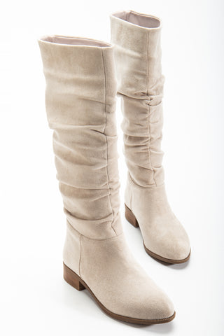 Kadın Yuvarlak Burun Körüklü Günlük Çizme Stela Bej Süet