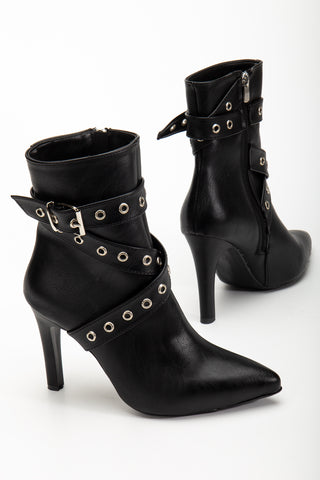 Kadın Fermuarlı Sivri Burun İnce Ökçe Kemer Toka Detaylı Günlük Bot Lopez