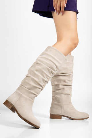Kadın Yuvarlak Burun Körüklü Günlük Çizme Stela Bej Süet