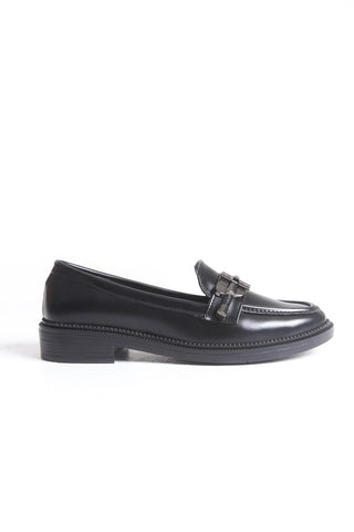Kadın Loafer Makosen Tokalı Klasik Ayakkabı Naya Siyah Cilt