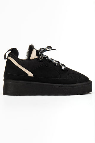 Kadın Kalın Taban Bağcıklı Günlük Sneaker Ayakkabı Remi Siyah Süet