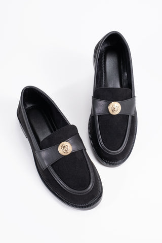 Kadın Loafer Makosen Casual Gold Aksesuar Detaylı Günlük Ayakkabı Mircea Siyah Süet