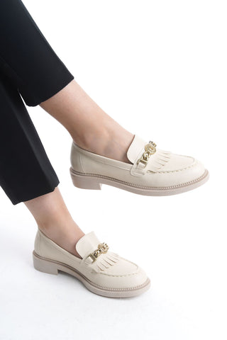 Kadın Loafer Makosen Casual Tokalı Günlük Ayakkabı Tery Bej