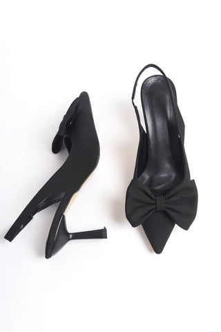Arina Kadın Sivri Burun Fiyonk Detaylı Arkası Açık Abiye Klasik Topuklu Stiletto Ayakkabı