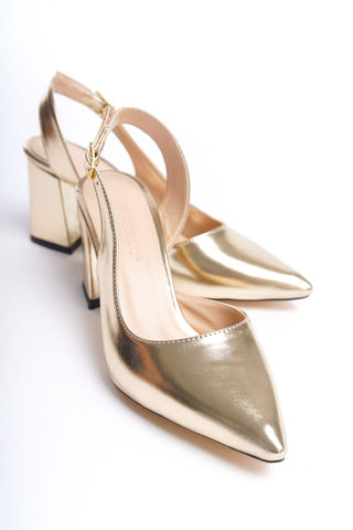 Olsen Kadın Sivri Burun Arkası Açık Bantlı Kalın Topuklu Stiletto Günlük Abiye Ayakkabı