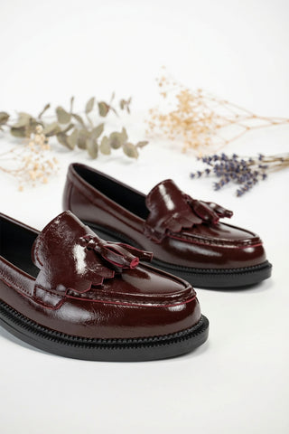 Kadın Loafer Makosen Günlük Ayakkabı Lipa Bordo Rugan