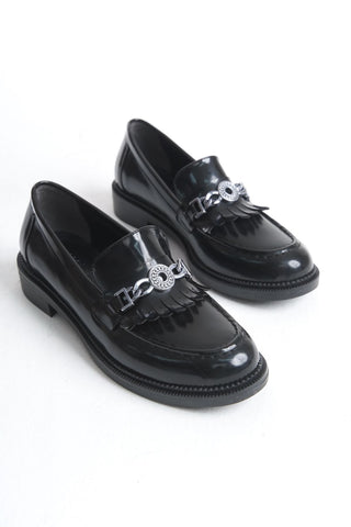 Kadın Loafer Makosen Casual Tokalı Günlük Ayakkabı Tery Siyah Cilt
