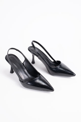 Kadın Stiletto Sivri Burun Arkası Açık Topuklu Ayakkabı Davida Siyah