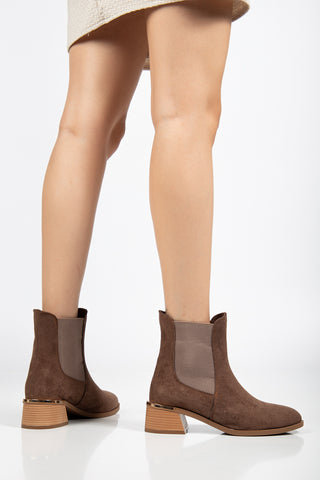 Kadın Yuvarlak Burun Çift Lastikli Günlük Bot Ezra Kahve Süet