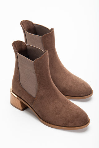 Kadın Yuvarlak Burun Çift Lastikli Günlük Bot Ezra Kahve Süet