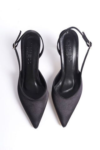 Siena Kadın Stiletto Sivri Burun Arkası Açık Atkılı Topuklu Ayakkabı Siyah