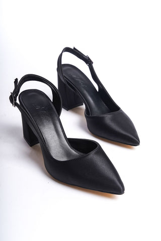 Olsen Kadın Sivri Burun Arkası Açık Bantlı Kalın Topuklu Stiletto Günlük Abiye Ayakkabı