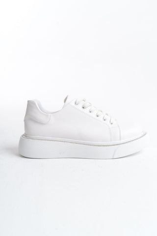 Kadın Sneaker Yüksek Taban Bağcıklı Spor Ayakkabı Sole Beyaz