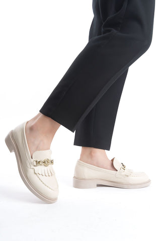 Kadın Loafer Makosen Casual Tokalı Günlük Ayakkabı Tery Bej